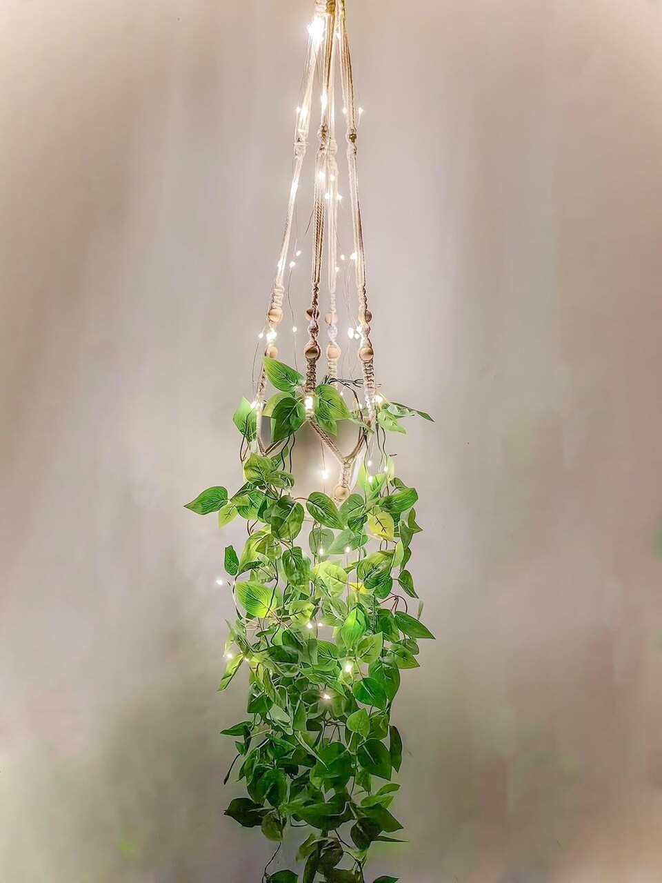 Macrame Plant Hanger with Fake Vines Faux Hanging Planter for Wall Ceiling Bedroom Bathroom Kitchen Office Boho Decor Indoor